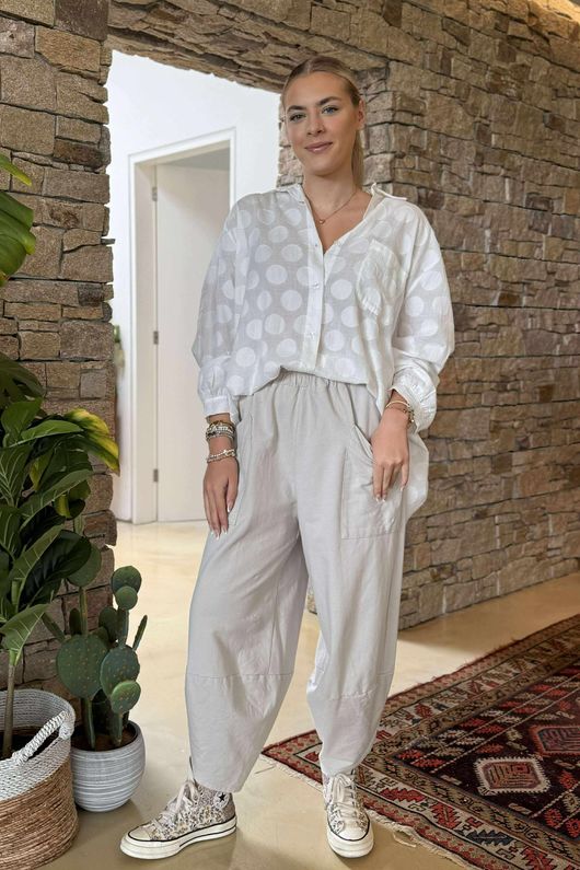 Made in Italy Lagenlook Shelby Cocoon Pant Stone - 